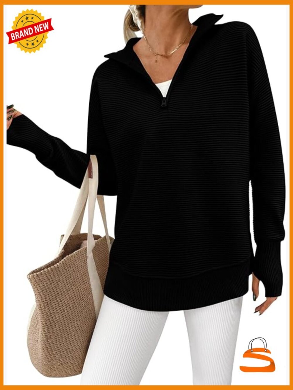 Quarter Zip Pullover Sweater with Thumb Holes